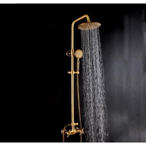 Vidric anti brass finished solid brass construction art carved bathroom wall mounted shower faucet set