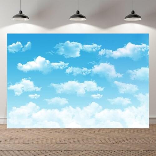 NeoBack Classic Vinyl White Cloud Blue Sky Photography Backdrop Children Indoor Studio Portriat Photo Background Birthday Banner