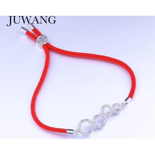 JUWANG Silver Color Lucky Four Circle Charm Bracelet for Woman Girl Red /Black Rope Cubic Zircon Bracelet Jewelry Wholesale