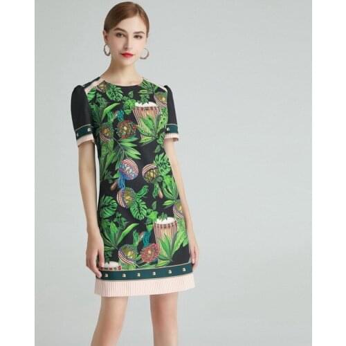 Runway New Womens Bead Green Printed Short Sleeve Dress Mini Dress 210812GM06