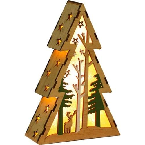1pcs Colorful Wooden Night Light Christmas Tree Shape Luminous Desktop Ornaments LED For Weddings Decorations Party Supplies