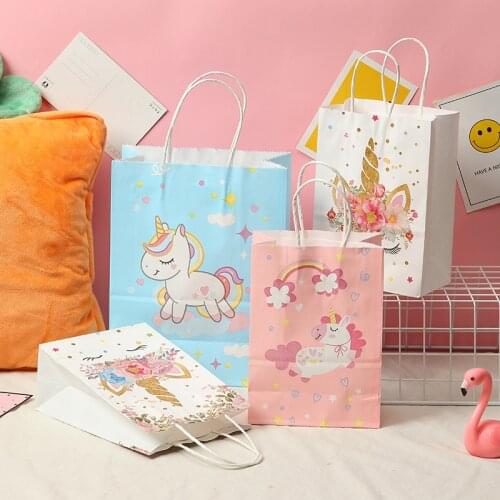 Unicorn Party Supplies 10pcs/set Unicorn Gift Bags Kraft Paper Bags with Handle Cartoon Unicorn Birthday Party Decorations Kids