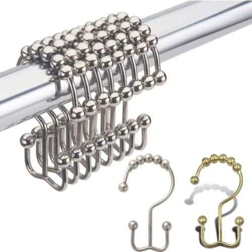 12pcs Shower Curtain Hooks Rings Stainless Steel Bath Curtain Rollerball Bathroom Curtain Hooks 5 Rollers Polished Nickel Ball
