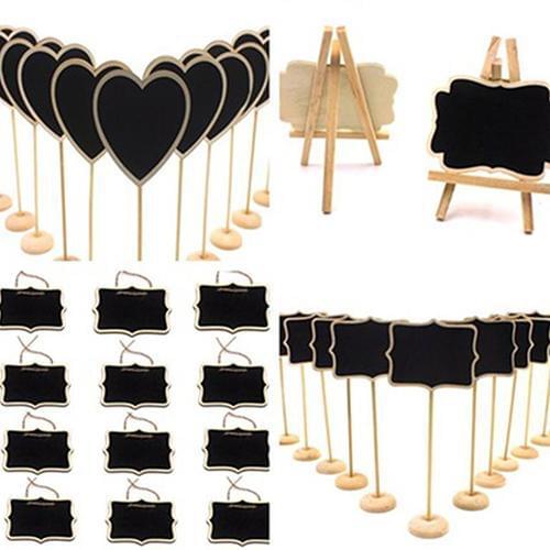 12 Pcs Mini Wooden Message Board Wedding Blackboard Chalkboard Creative Heart Shape Rectangle Display Board