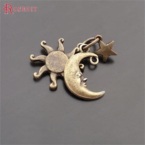 29582)10 Sets Full Height 24MM Antique Bronze Zinc Alloy Sun Moon Star Set Charms Diy Jewelry Findings Accessories Wholesale