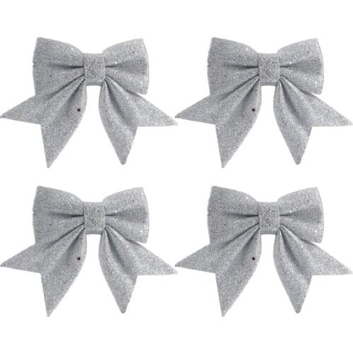 4Pcs Christmas Gold Dust Bows Christmas Tree Printed Bow Ornaments For Home DIY Decor Accessories