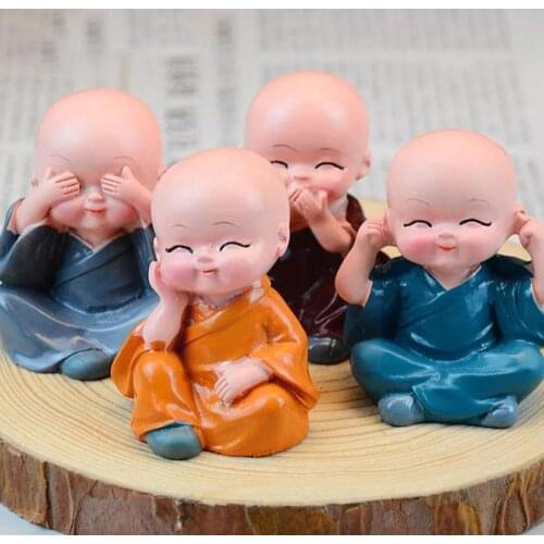 4 Pcs/set Cute Cartoon Little Monk Statue Miniatures Automotive Resin Home Decorative Ornaments Outdoor Interior Crafts And O5W4