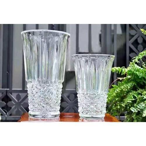 6kg 22x37cm big size Hand carving rhombus pattern crystal Transparent vase gift