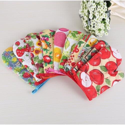 1PC Aramid Fire Insulation Gloves Fruit Flower Pattern Heat Resistant BBQ Glove Kitchen Oven Mitts Grill Bake Gloves Bakeware