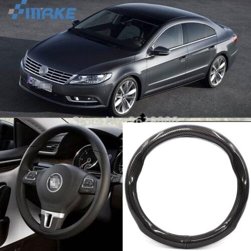 SmRKE Car Accessories For VOLKSWAGEN VW CC Black Carbon Fiber Leather Steering Wheel Cover Sport Racing Car Styling