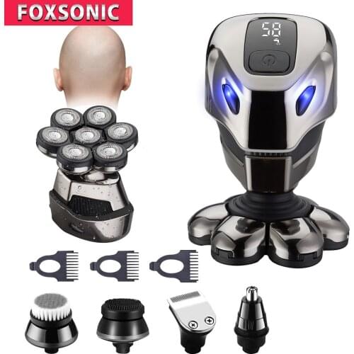 FOXSONIC Electric Shaver Razor For Mens Trimmer Wet And Bald Head Dry Razor 7D Head Waterproof LED Display Machine For Shaving