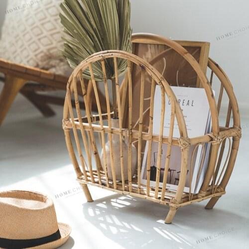 Household storage basket organiser Handmade rattan desktop book storage rack Side Table Home Decoration