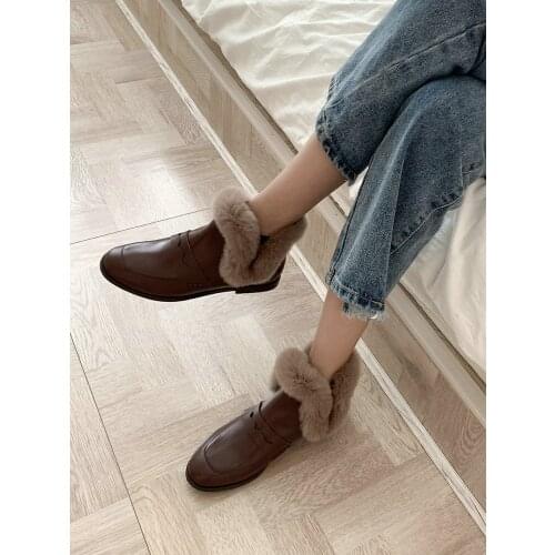 EshtonShero Women Flat Heels Boots For Womens Winter Genuine Leather Ankle Boot Shoes Woman Spring Female Fur Fashion Footwear