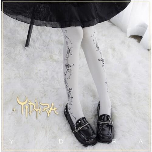 Gothic Style Retro Punk Velvet Pantynose Rose Princess Gold Stamping Printing JK Long Socks Cosplay Lolita Stocking Tights