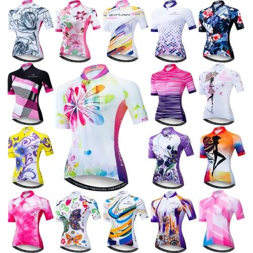 KEYIYUAN Retro Cycling Jersey Women MTB Clothing Riding Bicycle White Bike Shirt Traje Ciclismo Mujer Ciclismo Femenino