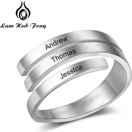Personalized Stainless Steel Ring for Women Engraved Name Ring Adjustable Stackable Wide Ring Custom Jewelry (Lam Hub Fong