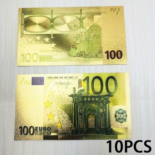 10Pcs/Lot Color Euro Replica 100 Euro Gold Foil Banknotes Souvenirs Paper Money April Fools' Day Kidding Gift Collection Props