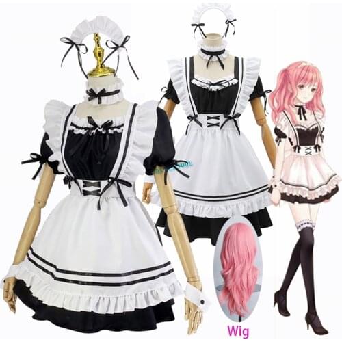 Anime Sexy French Maid Cosplay Costume Lolita Dress Waitress Pinafore Outfit Women Men Party Halloween Costume Wig Plus Size
