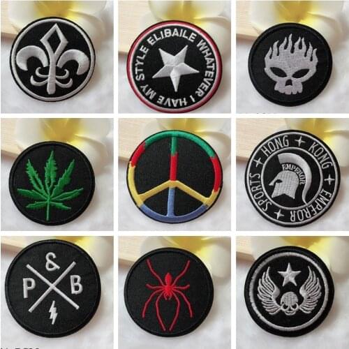 Creative series Leaves Embroidery spider Patches Iron on T-Shirt Jackets Coats on Fabric Clothes Skeleton Skull sergeant badge