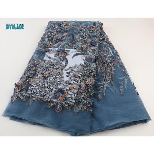 Luxury lace fabric 2021 african lace fabric high quality handmade beads lace embroidery for african dress 3951b