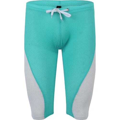 Men Mesh Tights Grid Stitching Quick-drying Swim Leggings Male Fitness Workout Shorts Beach Capris