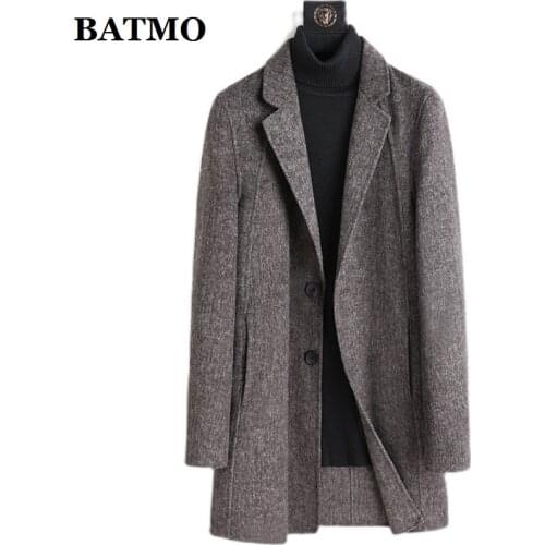 BATMO 2020 new arrival autumn high quality wool plaid trench coat men,mens wool long coat 805