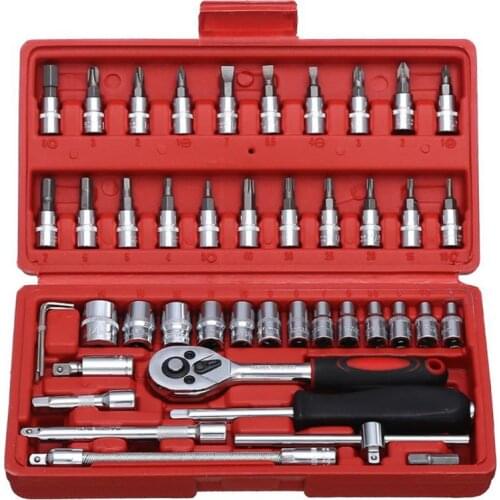 46Pcs Carbon Steel Combination Tool Set Car Repair Tool Wrench Batch Head Ratchet Pawl Socket Spanner Screwdriver Household