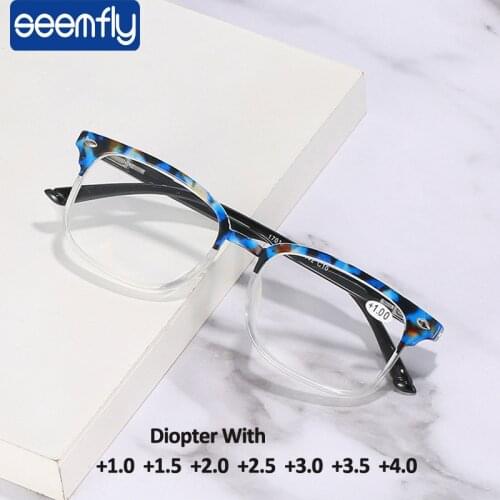 Seemfly Women Men Comfortable Reading Glasses Classic Square Presbyopia Eyeglasses Far sight Glasses Frame Diopter +1.0 to +4.0