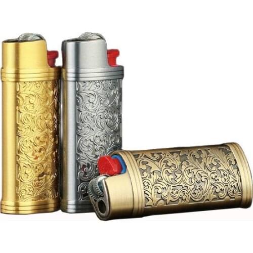 DOLPHIN Alloy Metal Pu Leather Disposable Lighter Coverfor For BIC J3 J5 J6 Metal Shell Explosion-Proof Lighter Box