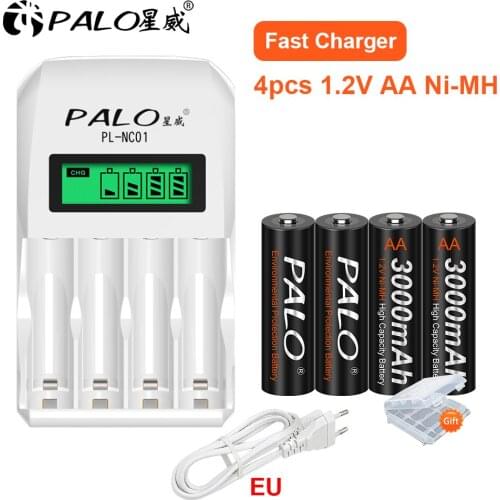 PALO Original 1.2V AA 3000mAh NiMH Rechargeable Battery Toy Alarm Clock Battery aa and 2A 4 bay LCD Rechargeable battery charger