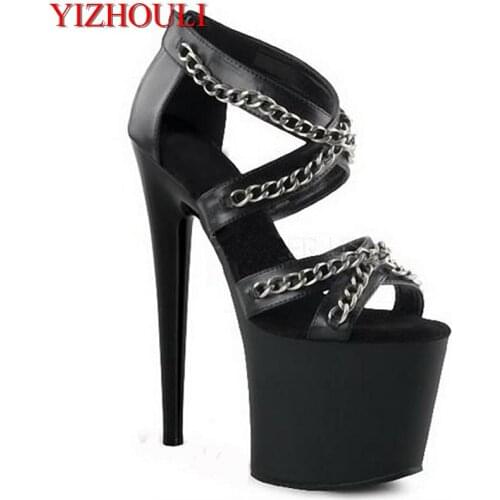 20 cm sexy gladiator 8 inch heels, stiletto pole dance/performance/model sandals/chain embellished dancer sandals