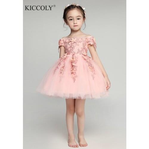 Glizt Shoulderless first communion dresses for girls Vestido Daminha Casamento Luxury Ball Gown Pink Organza Flower Girl Dresses