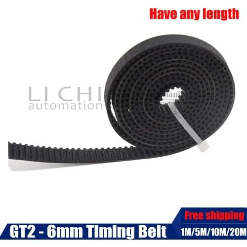 1M/5M/10M/20MM/lot PU material GT2 Belt Black Color 2GT Timing Belt 6mm Width 5M a Pack for 3d printer