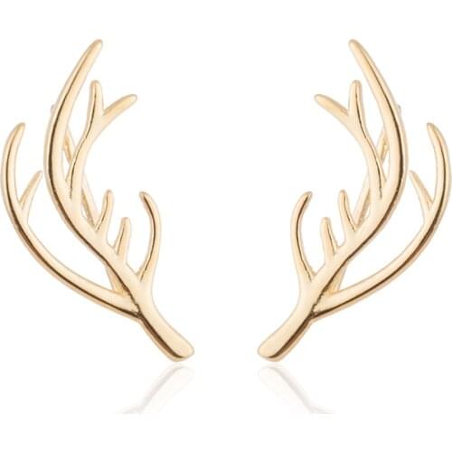 Gold Deer Antler Earrings Lucky Deer Elk Studs Christmas Earrings Fashion Xmas Gift Jewelry Holiday Party Ear Accessories