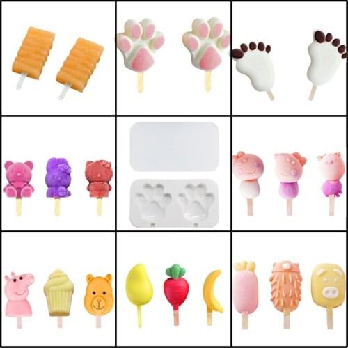 Meibum Ice Cream Silicone Mold With Cover Fruit Animal Shape Ice Lolly Juice Dessert Popsicle Mould Cube Frozen Sucker Tray