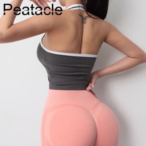 Peatacle Halter Sports Underwear Women Shockproof Gather Bra Sexy Beauty Back Yoga Fitness Vest High Impact Padded Anti-sweat