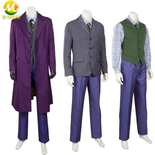 Dark Knight Joker Cosplay Costume Purple Trench Green Vest Shirt Eric Border Outfits Halloween Uniforms For Adult Men Any Size