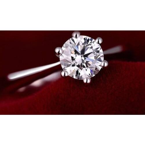 Solid 18K White Gold Round Brilliant Cut 1ct DF Moissanite 6 Prong Ring Wedding Solarite Ring Engagement Ring For Women