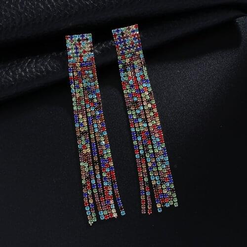 High Quality Rhinestone Chain Tassel Dangle Earrings for Women Fashion Jewelry Boho Maxi Collection Earrings Accessories E645