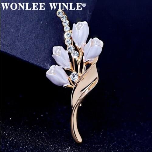 Wonlee Winle TOP Quality Full Rhinestone Austria Crystal White Flower Brooches for Women Fashion Jewelry