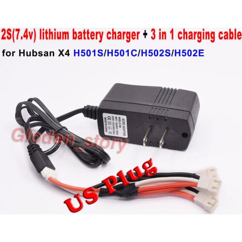 7.4V 2S US Plug Li-po Battery Charger Adapter + 3 In 1 Charging Cable for Hubsan X4 H501S H502S H502E