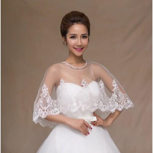 Lace Wedding Jackets Bolero Beaded Women Shawl Ivory Red Summer Bridal Cape For Bride Bridal Floral Wedding Accessories LT046