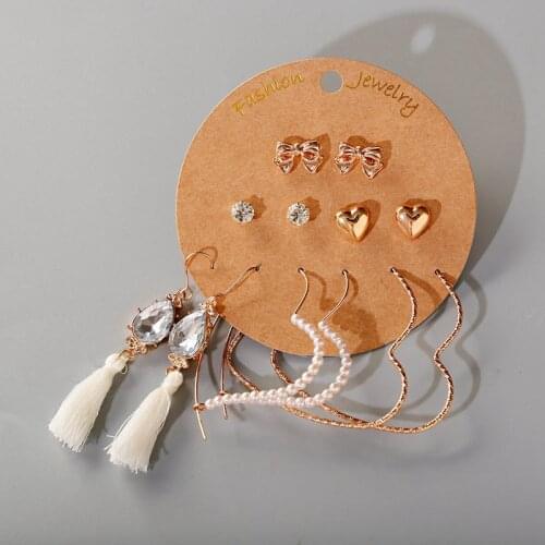 2020 Vintage Gold Color Heart Alloy Earrings Set For Woman Ethnic Boho White Long Drop Earrings Pearl Jewelry