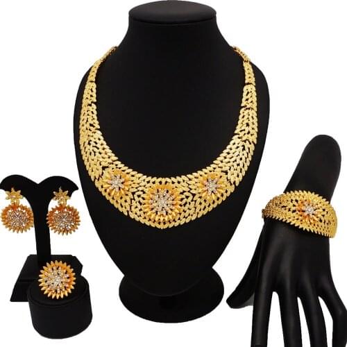 Gold plating jewelry ses fine jewelry sets women big necklace dubai jewelry sets bridal jewelry sets