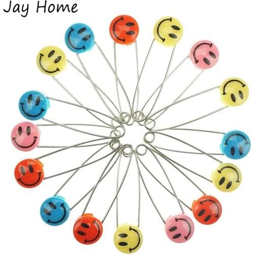 50Pcs Sewing Safety Pins Cloth Holder Brooch Pin Mixed Color Plastic Head Smile Faces DIY Crafts Stitch Pins Sewing Accessories