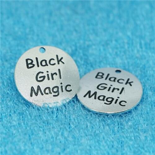 HOT SALE High Quality 10 Pieces/Lot Diameter 22mm tibetan Silver Plated letter printed black girl magic Charms Pendants
