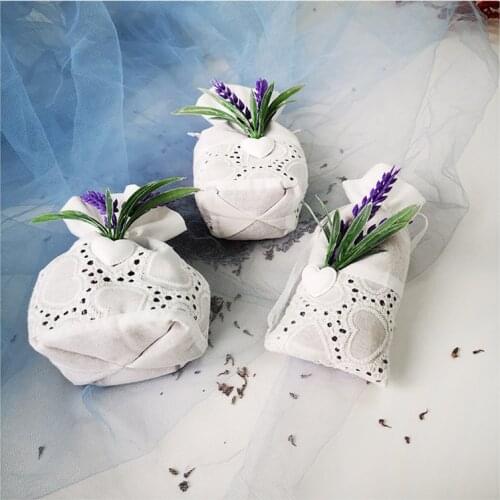 2PCs Handmade Cotton Drawstring Gift Bag Embroidered Sachets Lavender Dried Flower Decor Wedding Decor Gift Wrapping Bags