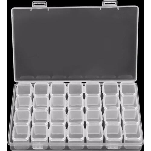 28 Slots box Clear Plastic Empty Storage Box for Nail Art Manicure Tools Jewelry Beads Display Storage Case Organizer Holder
