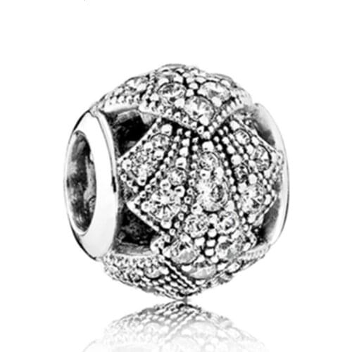 5PCS Zinc Alloy White Rhinestone Zircon Tie Decorative Hollow Round Beads Fit DIY European Bracelets&Bangles Jewelry Findings