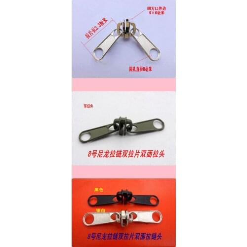8# nylon zipper head black army green silver double pullers two sides double sliders waterproof zip head for outdoor tent farms